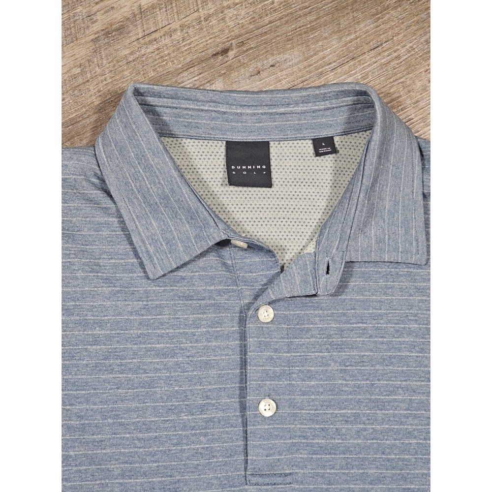Dunning Golf Mens Large Blue Striped Short Sleeve Performance Polo Shirt L - Picture 3 of 8